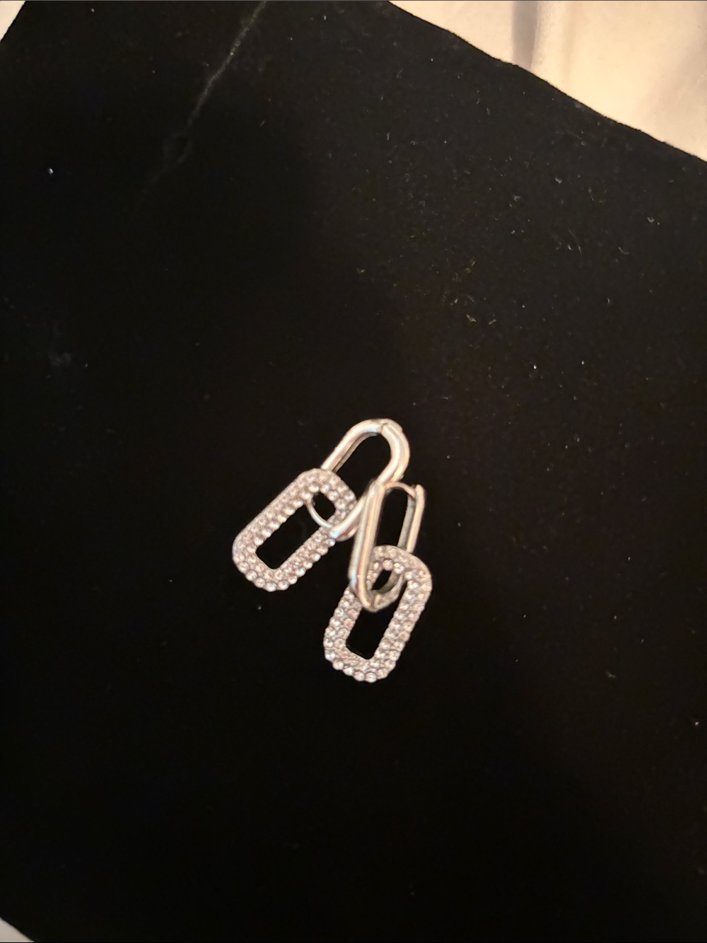 Sparkling Linked Oval Drop Earrings - Clear Crystal Silver-Tone